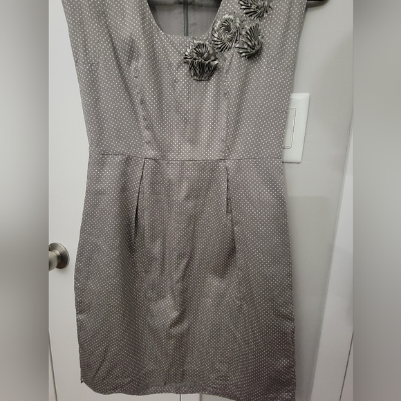 Ann Taylor LOFT Petite Polka Dot Dress, Grey, 00P - Picture 5 of 9